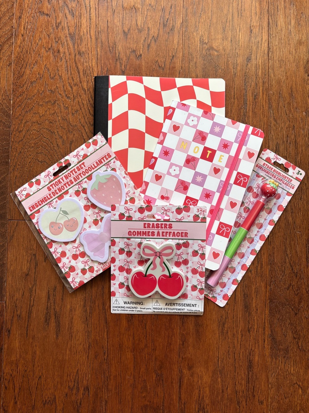 Cherry & Strawberry Strawberry Stationery Set | Pink Red Checkered Notebook - Picture 4 of 7